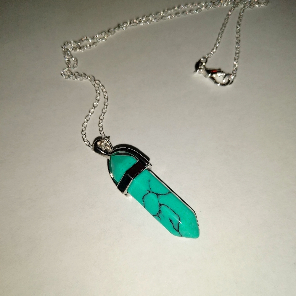 Crystal Necklace Teal and Black Marble
